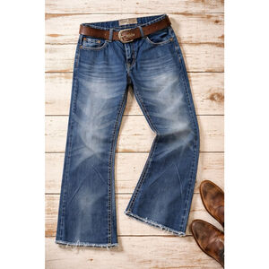 Rock & Roll Cowboy Jeans Mens 36x29 Bootcut Raw Hem Distressed Western Denim